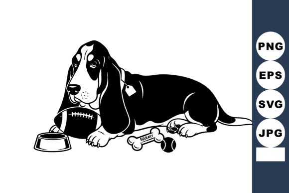 Basset Hound Dog Lying with Football Bow