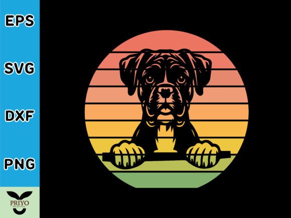 Boxer Dog Peeking Sunset Vintage Retro