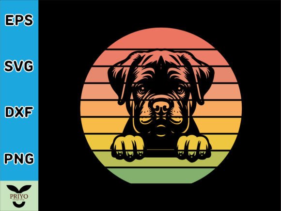 Bullmastiff Dog Peeking Sunset Vintage