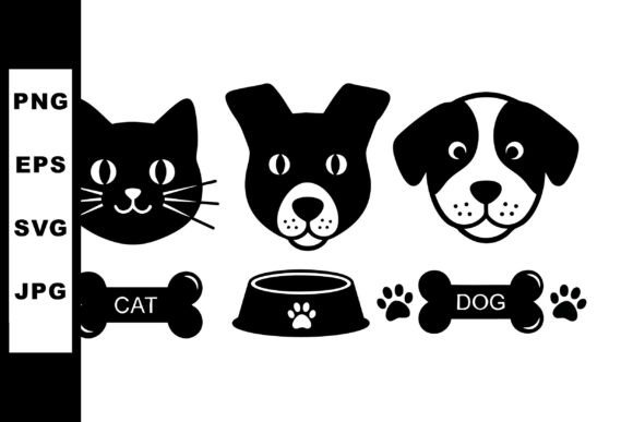 Cat and Dog Animal Faces with Paw Prints