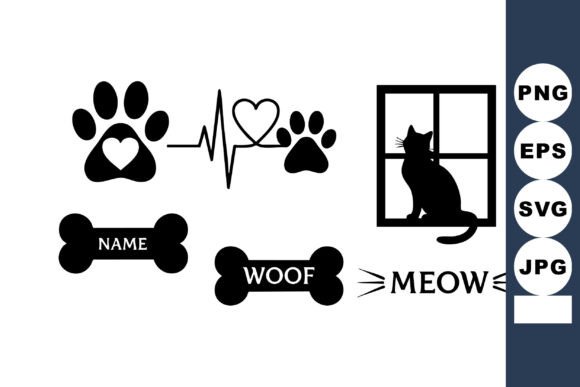 Cat Dog Paw Prints Heartbeat