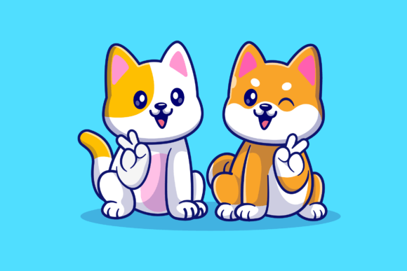 Cute Cat and Cute Shiba Inu Dog Sitting