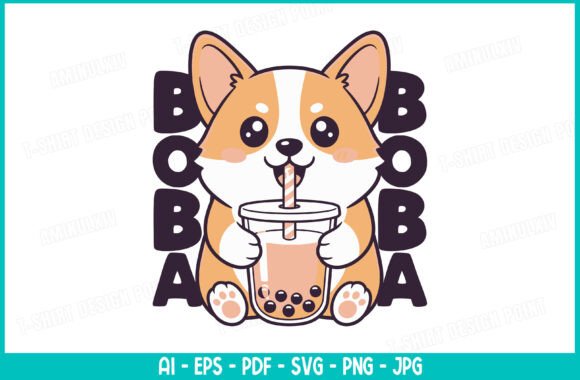 Cute Corgi Boba Tea SVG T-shirt Design