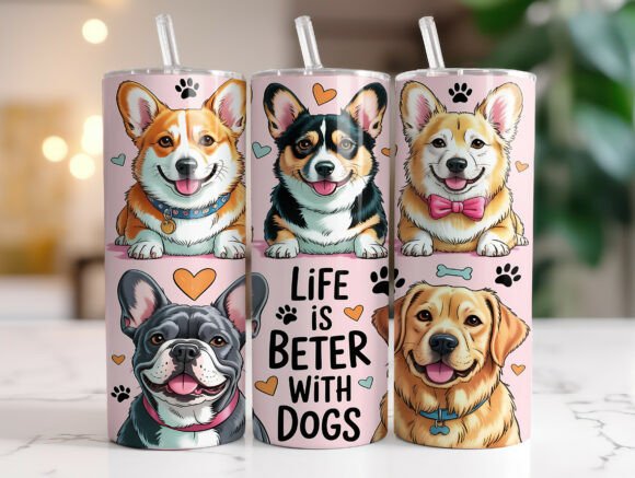 Cute Dog Lovers 20oz Tumbler Wrap Design