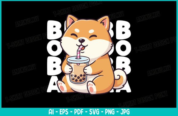 Cute Shiba Inu Boba Tea PNG SVG T-shirt