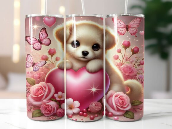 Cute Valentine Dog 20oz Tumbler Wrap PNG
