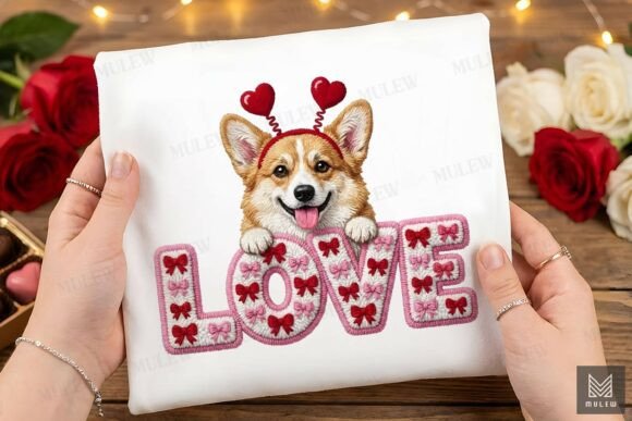 Cute Valentine Faux Yarn Corgi Dog PNG