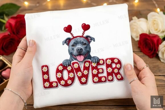 Cute Valentine Faux Yarn Pitbull Dog PNG