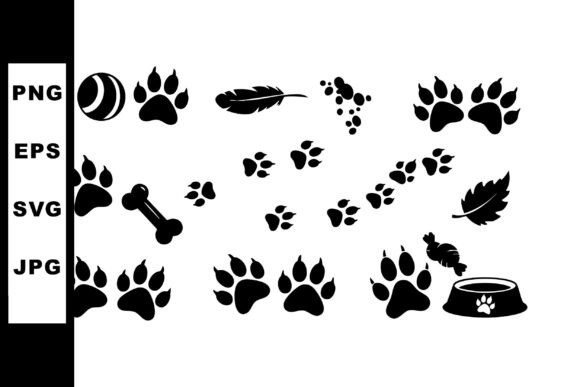 Dog Paw Prints with Bone Ball Feather Le