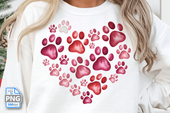 Dog Valentine Png, Cat Dog Paw Heart Png