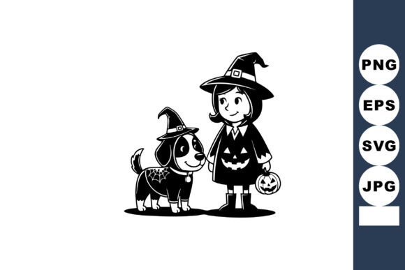 Girl and Dog in Halloween Costumes Holdi