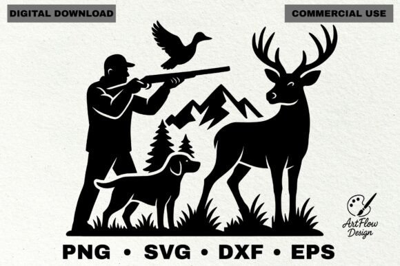 Hunting Silhouette Duck Hunting with Dog