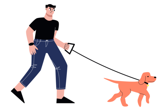 Man Walking with Dog on Leash. Pet Owner