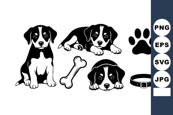 Puppy Dog Vector Set with Bone Collar an