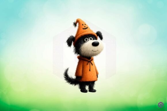 Quirky Halloween Dog Wearing Pumpkin Hat Clipart 29