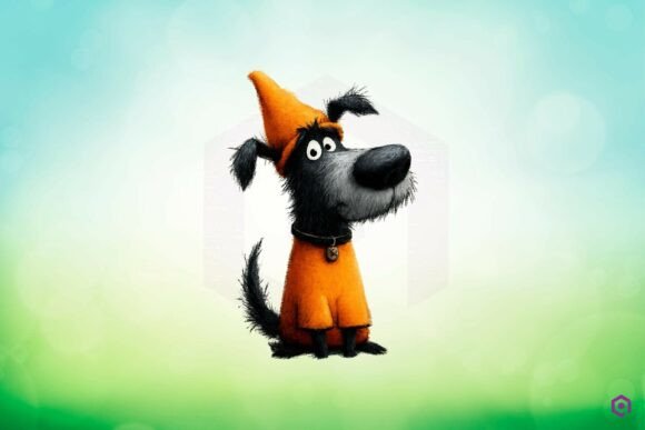 Quirky Halloween Dog Wearing Pumpkin Hat Clipart 33