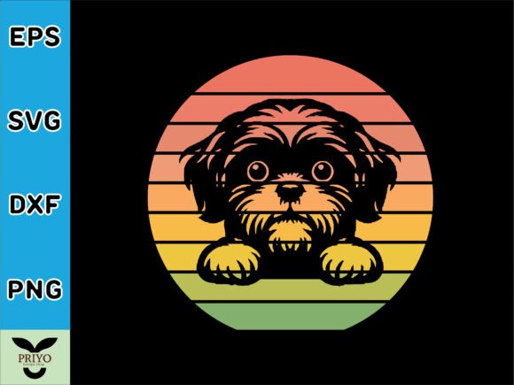 Shih Tzu Dog Peeking Sunset Vintage