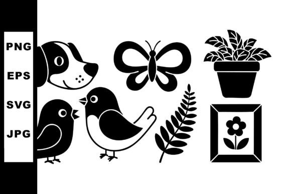 Silhouette Vector of Dog Bird Butterfly