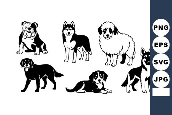 Six Different Dog Breeds Black and White