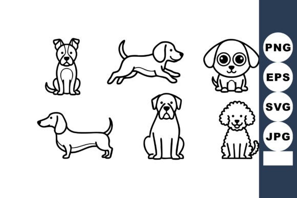 Six Different Dog Breeds Outline Vector