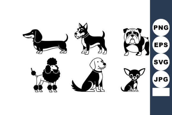 Six Different Dog Breeds Vector Icons for Embroidery