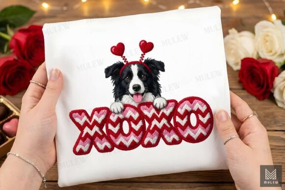 Valentine Faux Yarn Border Collie Dog