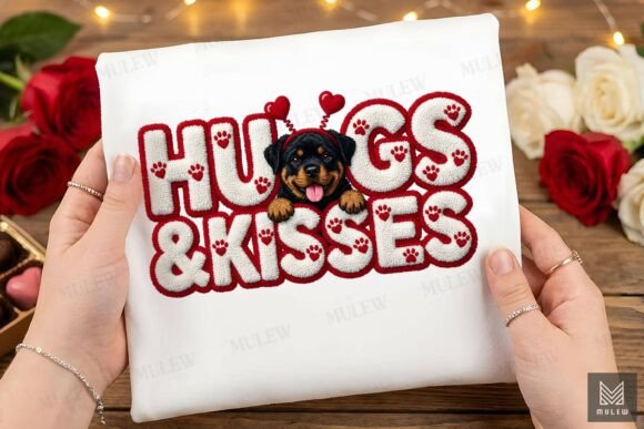 Valentine Faux Yarn Rottweiler Dog PNG
