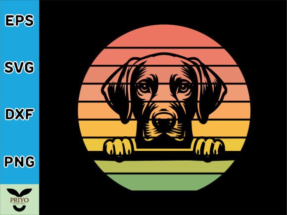 Vizsla Dog Peeking Sunset Vintage Retro