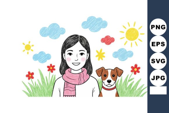 Young Woman with Dog in Colorful Garden